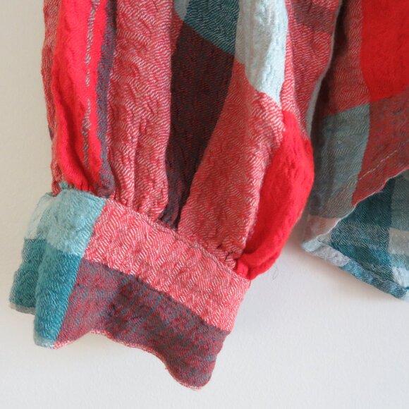 ANTHROPOLOGIE PILCRO Breezy Button Down Buffalo Plaid Seersucker Shirt Blouse - Picture 6 of 12